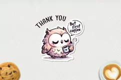 But first coffee owl stickers, JPG, PNG. Product Image 4