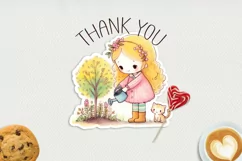Cute girl and her kitten printable stickers 4. PNG. Product Image 3