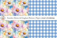 Seamless abstract daisy and gingham patterns Product Image 1