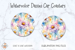 Watercolor Daisies Car Coaster Design Sublimation Product Image 1