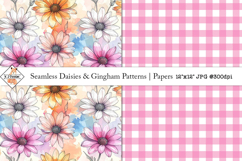 Seamless abstract daisy and gingham patterns Product Image 1