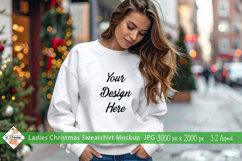 Ladies Christmas White Sweatshirt mockup jpg Product Image 1