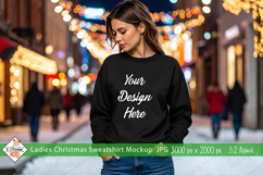 Ladies Christmas Black Sweatshirt mockup jpg Product Image 1