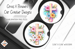 Cross &amp; Flowers Car Coasters | Sublimation Designs Product Image 1