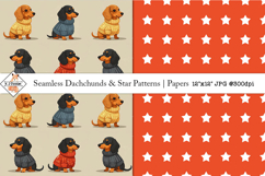 Seamless Dachshund &amp; Stars Patterns | Digital Papers Product Image 1
