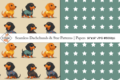 Seamless Dachshund &amp; Stars Patterns | Digital Papers Product Image 1