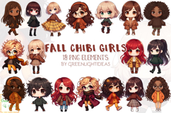 Kawaii Chibi Fall Girls Clipart, Autumn Cute Fashion Girls Product Image 1