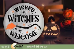 Vintage Round Halloween Sign svg. Witched witches welcome. Product Image 1