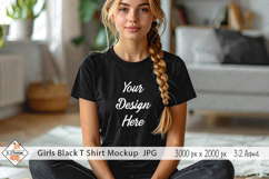 Girls Black T shirt Mock Up Photo JPG | Background Product Image 1