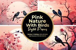 Pink Nature With Birds Digital Paper Product Image 1