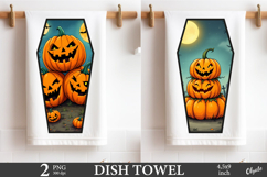 Monster Pumpkin Dish Towel Coffin Sublimation PNG Product Image 1