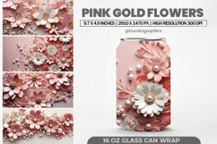 Pink Gold Flowers Glass Can Wrap,16 Oz Tumbler Sublimation Product Image 1