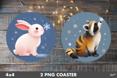 Christmas Cute Animal Round Coaster PNG Product Image 1