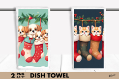 Cute Animal Christmas PNG. Christmas Dish Towel Sublimation Product Image 1