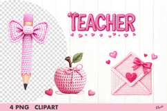 Teacher Valentine Clipart. Pink Crochet Teacher Clipart PNG Product Image 1