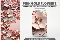 Pink Gold Flowers Glass Can Wrap,16 Oz Tumbler Sublimation Product Image 1