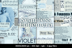 Vintage Blue Ephemera, Seamless Digital Scrapbooking Paper Product Image 1