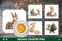 Christmas Deer Coaster PNG. Cute Reindeer Sublimation Product Image 1