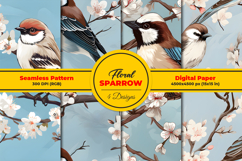 Floral Sparrow Seamless Pattern and Digital Paper Background Product Image 1