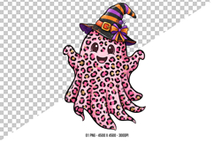 Pink Halloween Leopard Print Ghost Clipart PNG Product Image 1