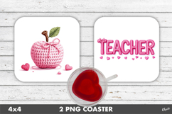 Pink Teacher Crochet, Valentines Day Coaster PNG Product Image 1