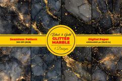 Black &amp; Gold Glitter Marble Texture Seamless Pattern Product Image 1