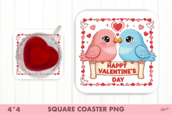Happy Bird PNG, Valentines Day Coaster Sublimation PNG Product Image 1