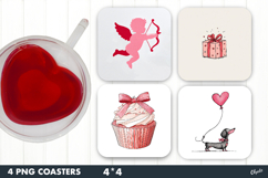 Valentine Coaster Sublimation, Love Square Coaster PNG Product Image 1