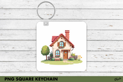 Cute Spring House PNG, Keychain Sublimation Product Image 1