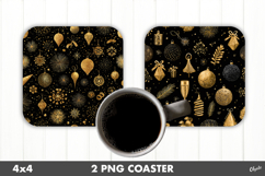 Christmas Gold Coaster PNG. Gold and Black Square Coaster Product Image 1