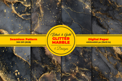 Black &amp; Gold Glitter Marble Texture Seamless Pattern Product Image 1
