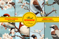 Floral Sparrow Seamless Pattern Digital Paper Background Product Image 1