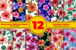 Watercolor Hibiscus Flower Seamless Pattern Product Image 1