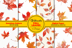 Watercolor Fall Leaves Seamless Pattern and Digital Paper Product Image 1