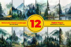 Watercolor Forest Landscape Digital Paper Background Product Image 1