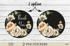 Thank You Stickers PNG. Flower Black Sublimation Stickers Product Image 1