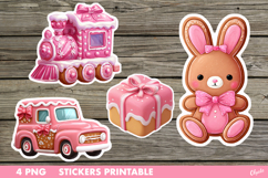 Pink Christmas Stickers PNG. Gingerbread Stickers Printable Product Image 1
