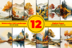 Watercolor Fall Landscape Digital Paper Digital Background Product Image 1