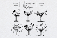 Hand Drawn Girl in Martini Illustration Collection Product Image 1