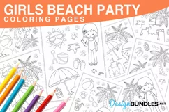 Beach Party Girls Coloring Pages - 8 jpg / pdf items Product Image 1