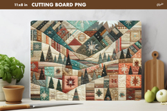 Winter Cutting Board PNG. Rustic Christmas Patchwork PNG Product Image 1