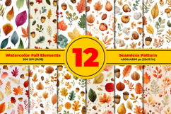Watercolor Fall Elements Seamless Pattern and Digital Paper Product Image 1