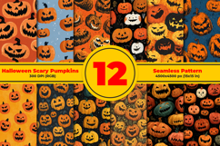 Halloween Scary Pumpkin Seamless Pattern and Digital Paper Product Image 1
