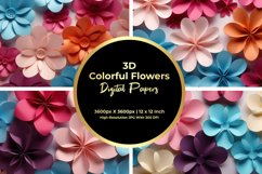 3D Colorful Flowers Digital Paper Product Image 1