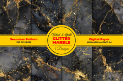 Black &amp; Gold Glitter Marble Texture Seamless Pattern Product Image 1