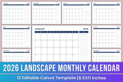 2026 landscape Monthly Calendar Canva Templates Product Image 1