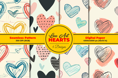 Line Art Hearts Seamless Pattern and Digital Paper Design Product Image 1