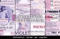 Vintage Purple Ephemera, Seamless Digital Scrapbooking Paper Product Image 1