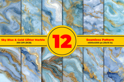 Sky Blue and Gold Glitter Marble Seamless Pattern Product Image 1