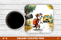 Back to School Coaster PNG. A Cheerful Dog Goes to School Product Image 1